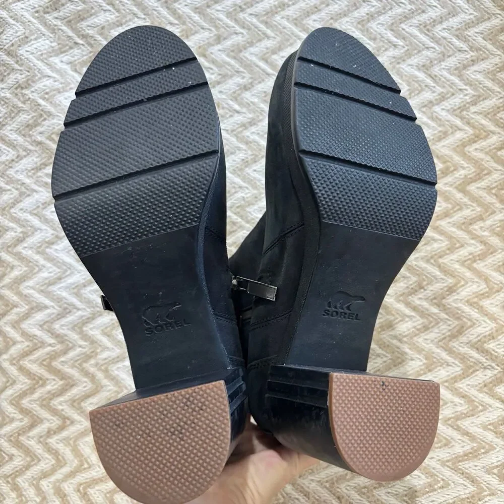 Sorel Women's Blake Leather Zip Block Heel Booties Black Size 9